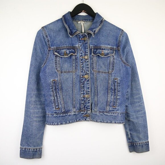 Free People Rumors Denim Blue Collared Jean Jacket Size Small - Picture 1 of 7